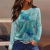 Women's Fashion Casual Slit Hem Round Neck Long Sleeve Loose  Printed T-Shirt Ladies Top