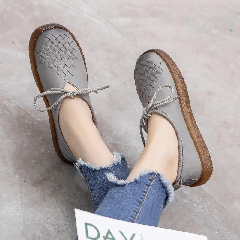 Fashion GKTINOO Spring Ladies Genuine Leather Handmade Shoes Women Lace Up Flat Shoes Women 2025 Autumn Soft Loafers Flats