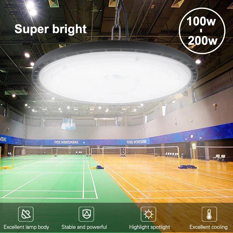 Newest 100/150/200W 220V High Bay Lights UFO LED Warm/White Lights Warehouse Garage Lights Super Bright Industrial Lighting Hot