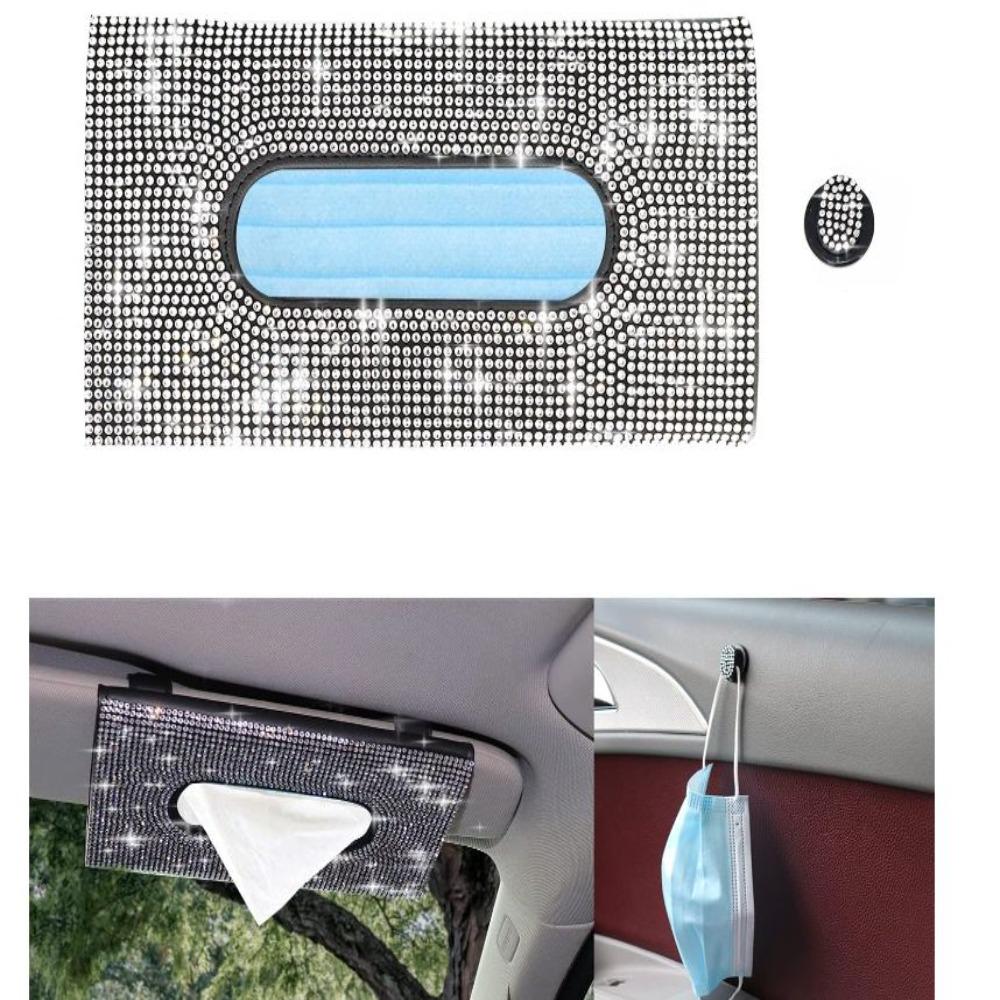 

Rhinestone Tissue Box Holder White Car Tissue Holder Car Napkin Holder for Car Interior