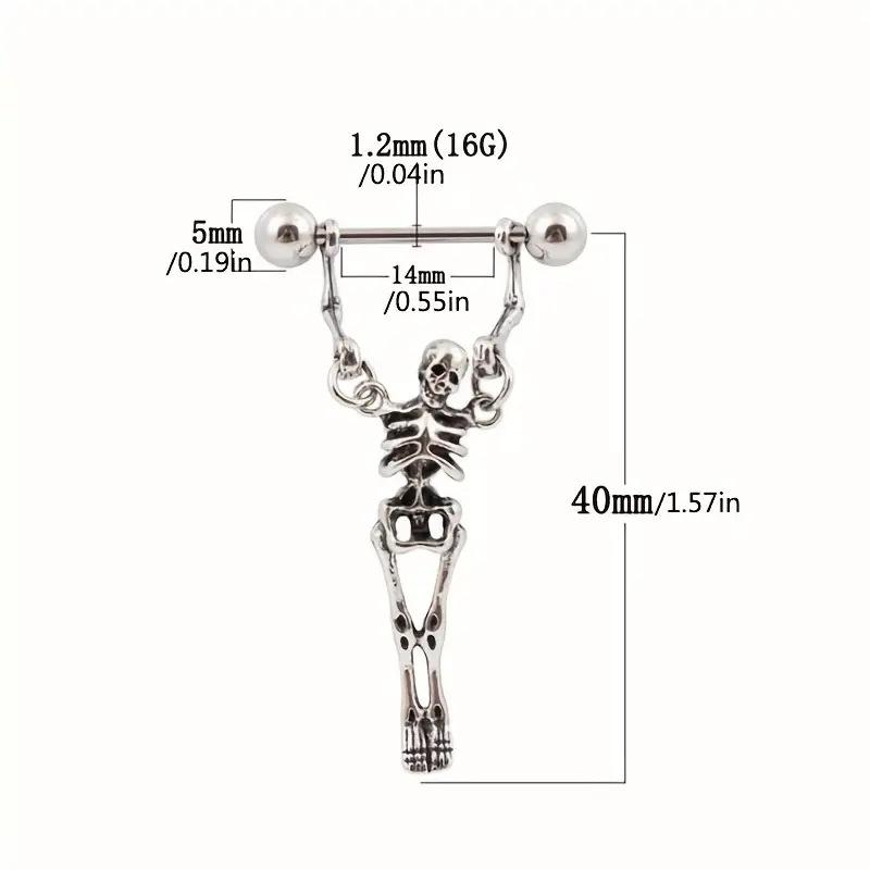 Gothic Halloween Street Barbell Skeleton Human Shaped Bone Earrings for Women Vintage Punk Barbell Pierced Skull Earring Jewelry