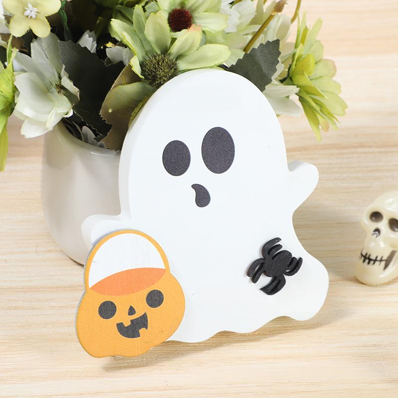 Cute Ghost Halloween Decorations for Indoors Spooky Decorations Wooden Black Cat Bat Witch Broom Signs Pumpkin Blocks Decor