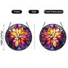 Round Stained Glass Window Hanging Decorative Panel with Floral Pattern and Metal Frame for Home Indoor Outdoor Use