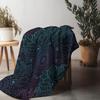 Black Floral Psychedelic Mandala Pattern Blanket - Neon Blue Purple Geometric Throw For Teens Girls Room Decor