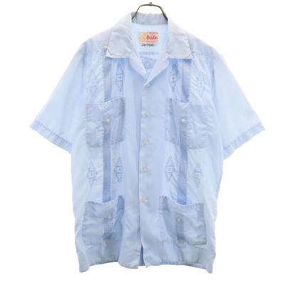 Camisa cubana vintage de los 70s 80s de manga corta, cuello abierto, talla L, azul claro, para hombre, usada