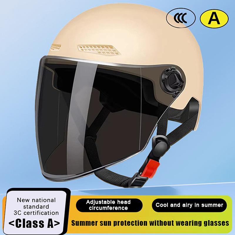 1 Piece 3C Certified Men'S And Women'S Adult Cartoon Electric Bicycle Motorcycle Half Helmet With Goggles Bicycle Safety Helmet