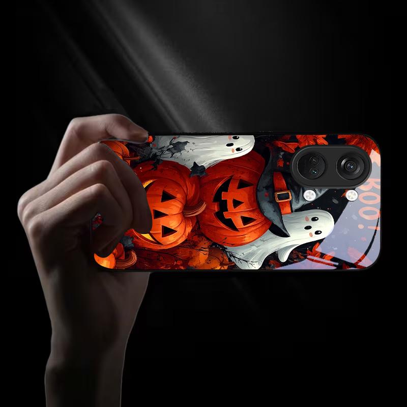 Halloween Boo Pumpkin Black Glass Phone Case For OnePlus 6 6T 7 7T 8 8T 9 10 Pro 11R 12R 13R Nord CE 2T 2 3 Lite N20 N30 Cover