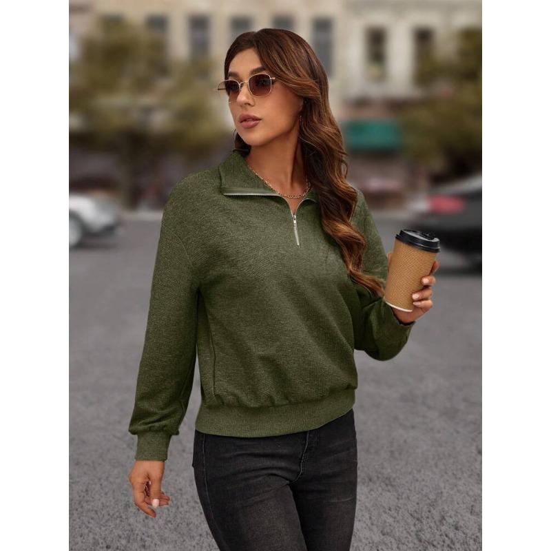 Новый трикотажный фактурный джемпер с длинным рукавом и застежкой-молнией для женщин XXL армия зеленый