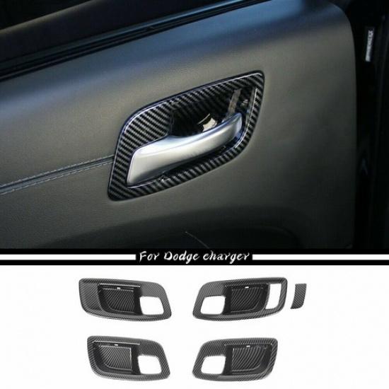 Carbon Fiber Interior Door Handle Bowl Cover Trim for Dodge Charger 2011-