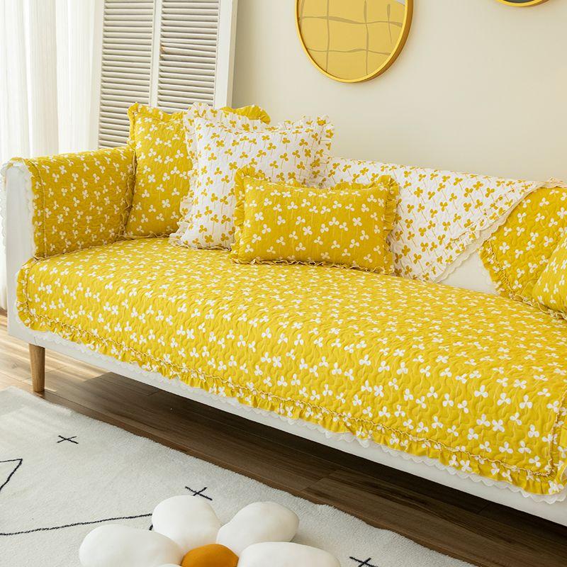 

Korean Style Small Flower Cotton Sofa Cushion Fresh Fabric Craft Covers All Year Round Neutral Non Slip Cover Cloth Cushion Towel Pastoral Style