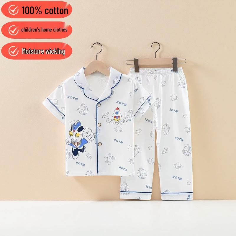 

Children s Cartoon Cotton Pajama Set - Short Sleeve, Long Pants for Boys & Girls 100 cm