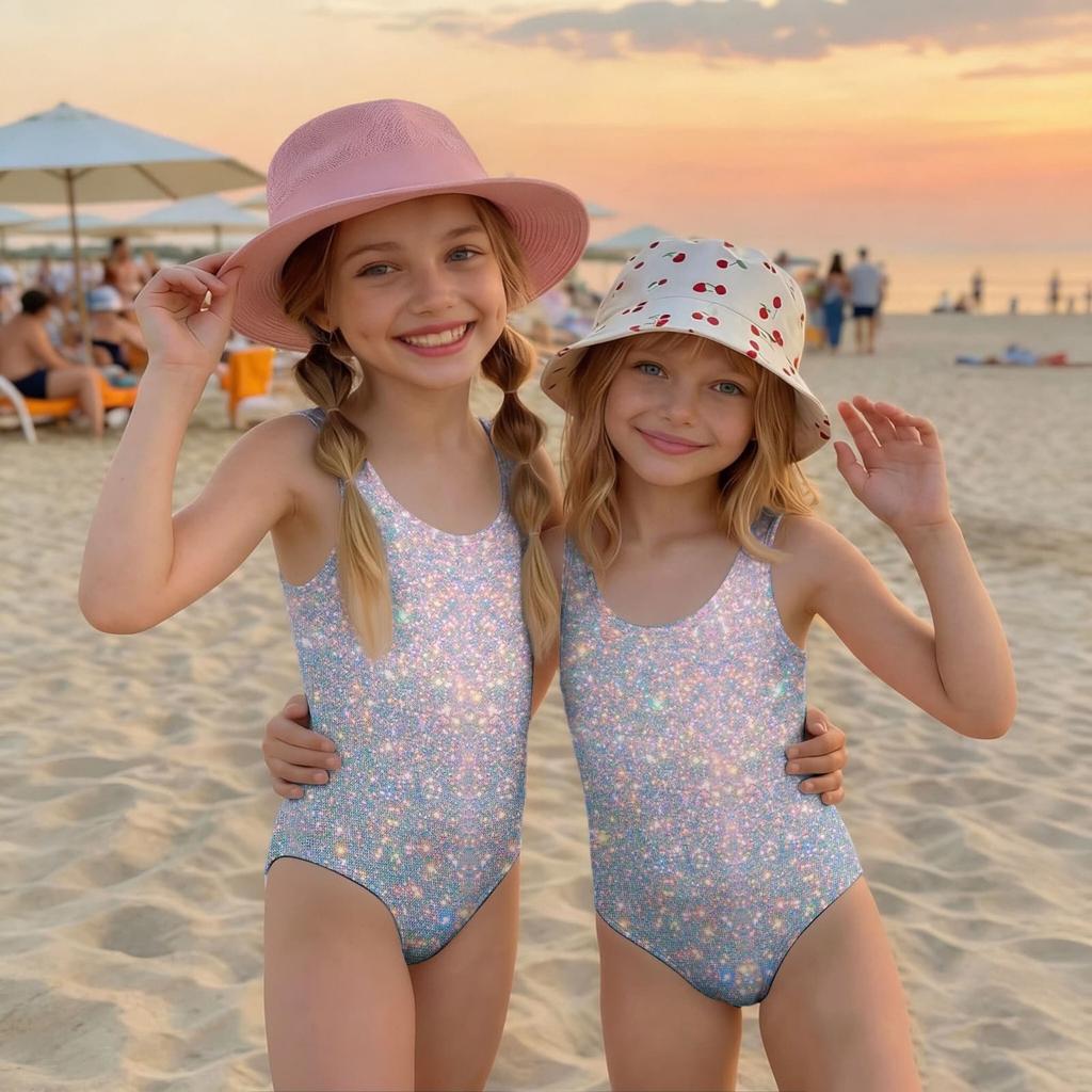 Mädchen Badeanzug Pailletten-Print Ärmellos Kinder Badebekleidung Bequeme Passform Leichter Stoff Geeignet für Sommer Strand Pool