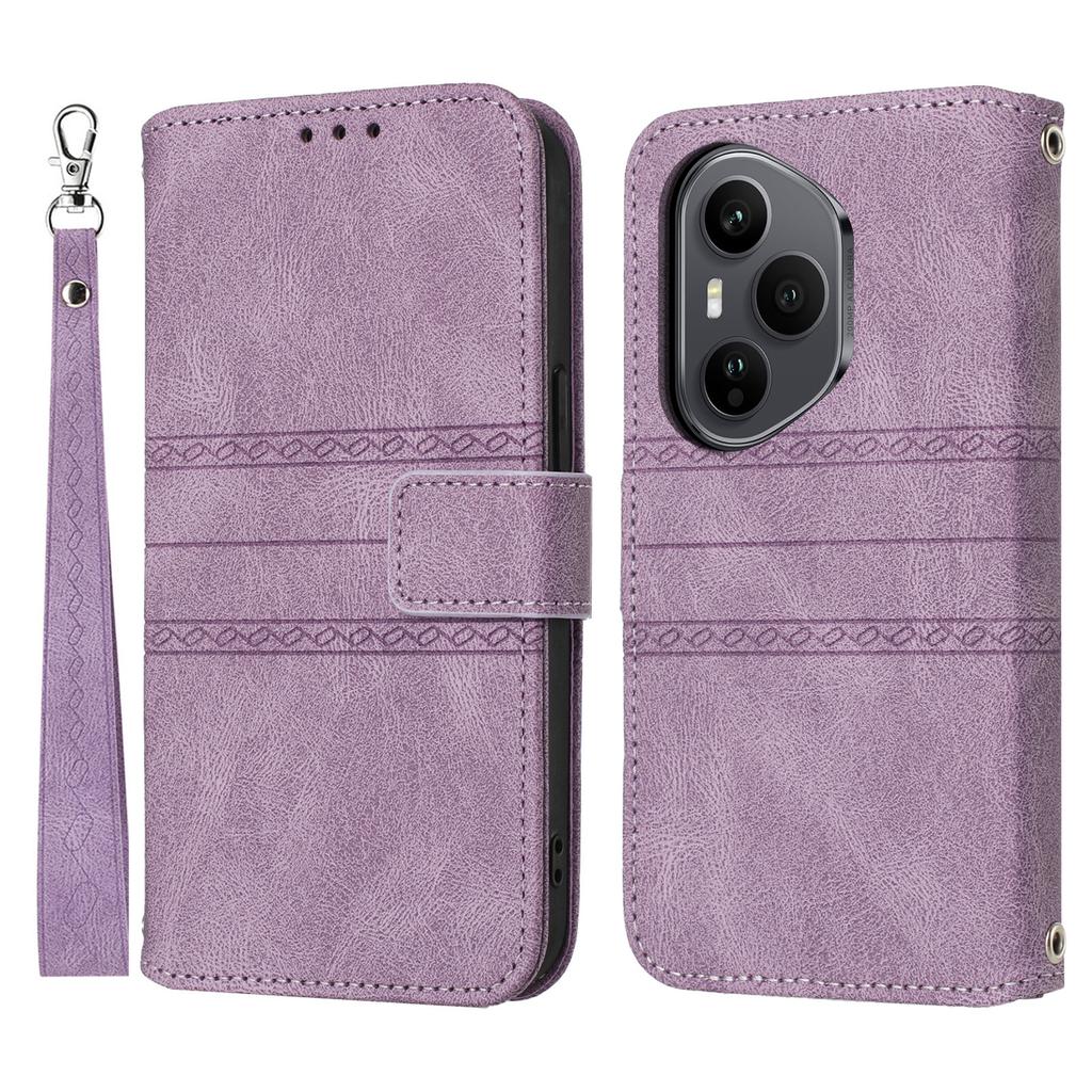For Honor 400 Pro 5G (Global) Case Wallet Skin-Touch Leather Imprinted Phone Cover with Wrist Strap