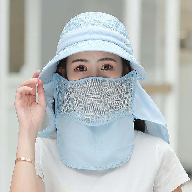Women Wide Brim Face Mask Sun Hat Detachable Neck Face Flap Ponytail UV Protection Visor Hat Garden Fishing Hiking