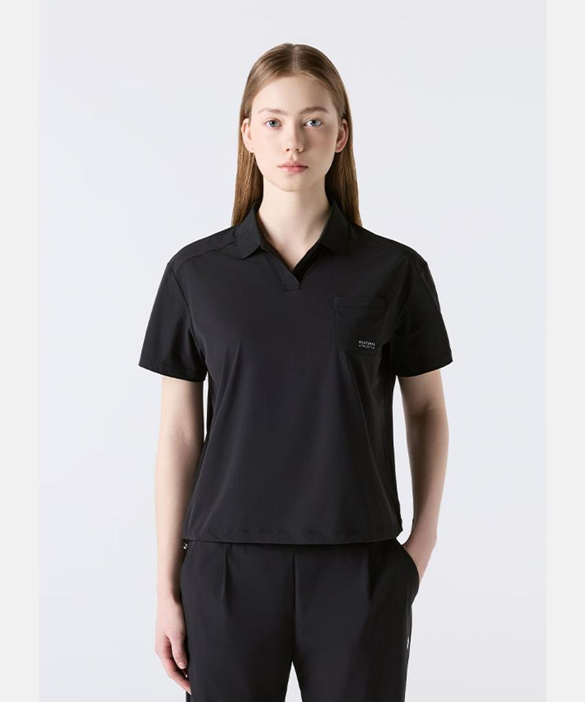 DESCENTE Women'S Cooling Woven Polo Short Sleeve T-Shirt Black Sr122Pps31