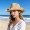 Sombrero de Sol de Hierba Raffia Estilo Americano Europeo Primavera Verano Moda Cadena de Cuentas Chili Jazz Estilo Vaquero Protección Solar Playa Sombrero de Paja