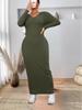 Women's Plus Size Ribbed Slim Fit V-Neck Long Sleeve Dress