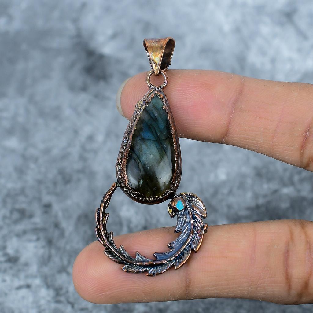Pear Natural Labradorite Copper Electroformed Friendship Day Anniversary Pendant VP-14