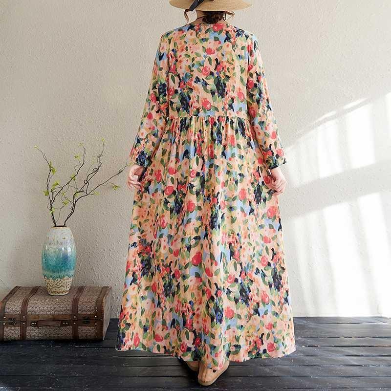 Travel Round Neck Vintage Long Flesh Covering Dresses