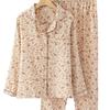 Pajamas pure cotton crepe women's long sleeves, lapel cardigan retro spring and autumn women's, cotton yarn loungewear two-piece set