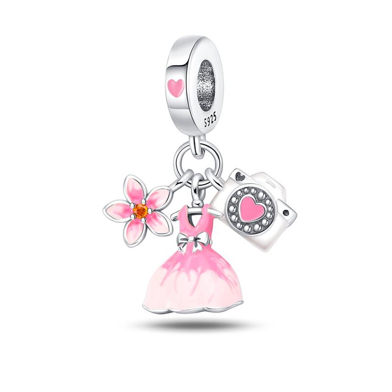 Suitable For 3Mm Authentic Bracelets Genuine Copper Color Pink Ballet Skirt Shoes Romantic Paris Decorative Charms Bead Elements Jewelry Creation