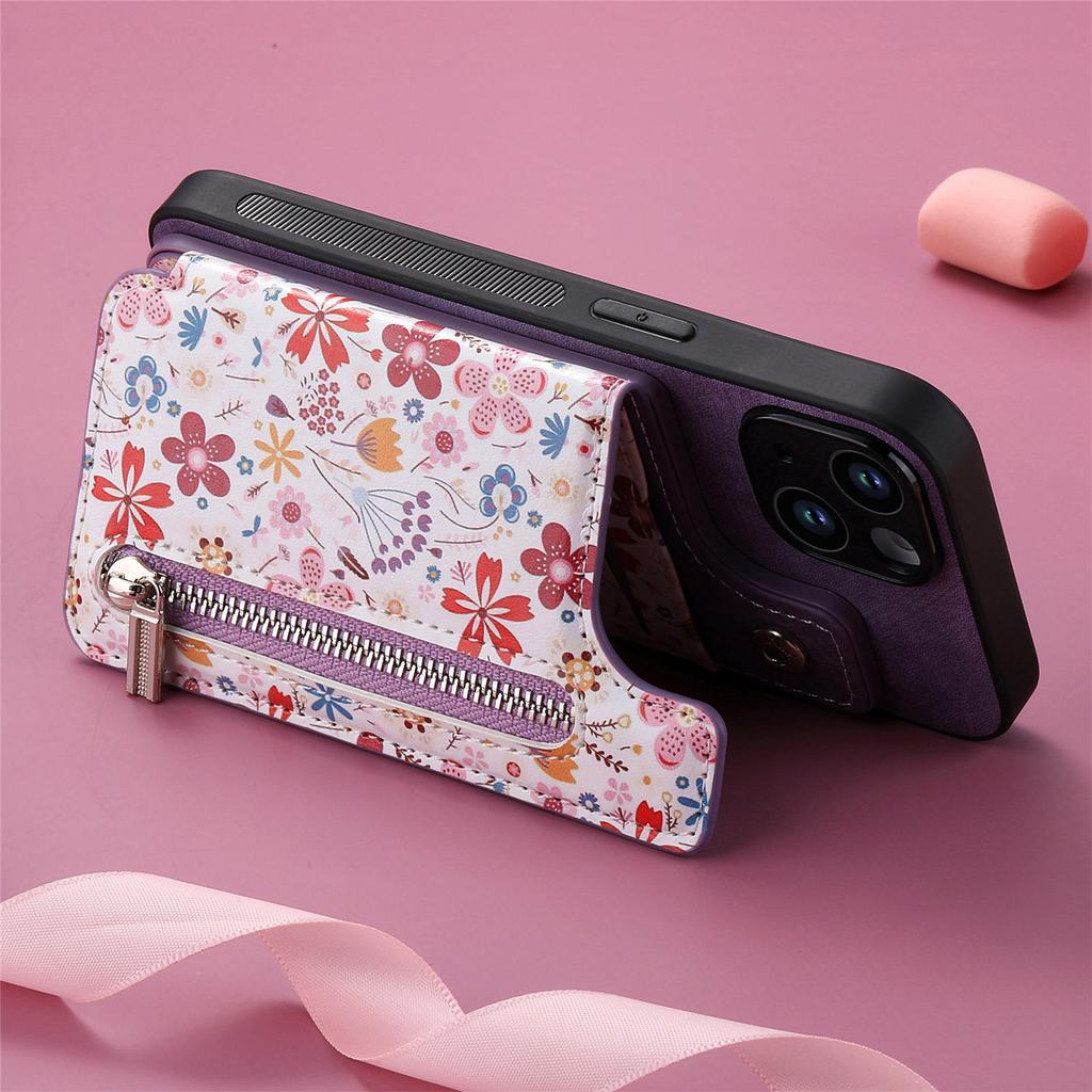 Painted Left and Right Zippered Wallet Case for iPhone 15 14 Plus 13 12 11 Pro Max XSMax for Samsung S23 S22 S21 S20 Ultra Plus S21 FE A14 A54 A13 A53