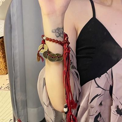 Mountain Ghost Spending Money Bracelet Hand-Woven Copper Coin Fringed Hand Rope New Chinese Retro Ethnic Style Niche Design Jewelry