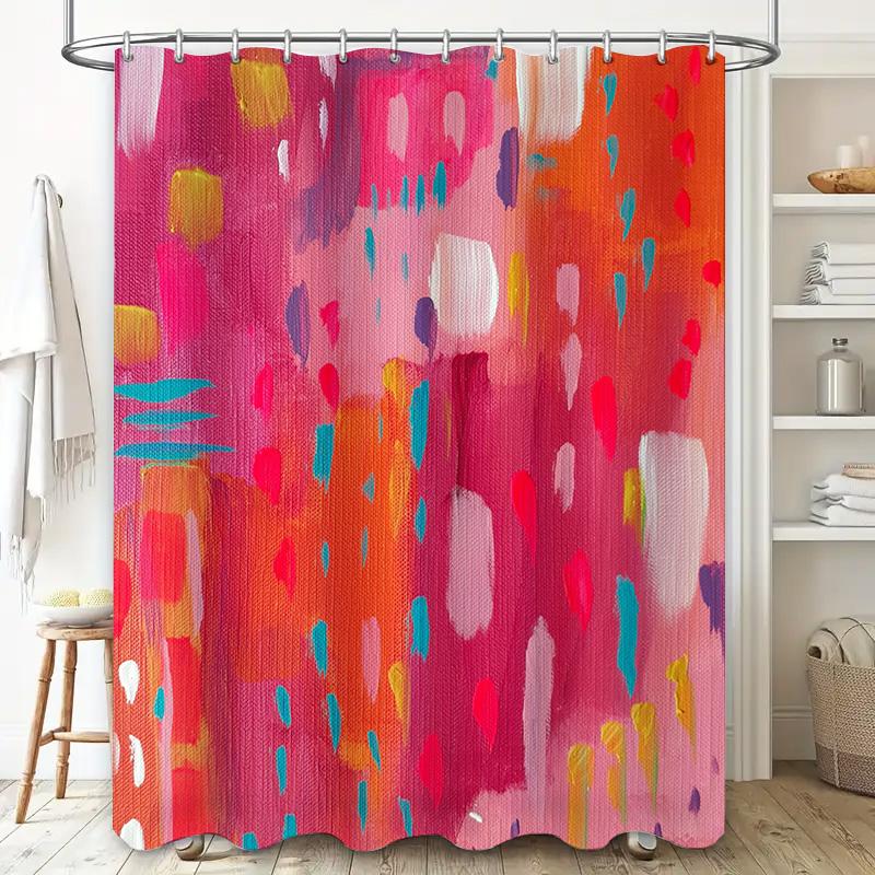 Bright Colorful Shower Curtain Pink Orange Blue Red Abstract Art Print Bathroom Liner Waterproof Decor Home Accessory