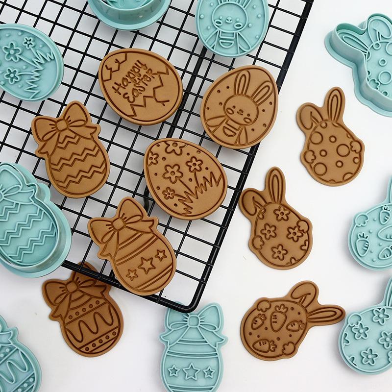 Vykrajovátka na sušenky Velikonoční razítko Forma Plastová 3D Kreslený králíček Vejce Forma na sušenky Cukrářské pečení Pečivo Párty dekorace