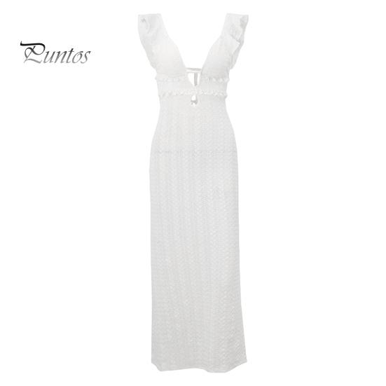 

Женское пляжное платье с открытой спиной, сплошное цветное трикотажное облегающее эластичное платье макси без рукавов на шнуровке для отдыха, вечернее платье без рукавов M белый