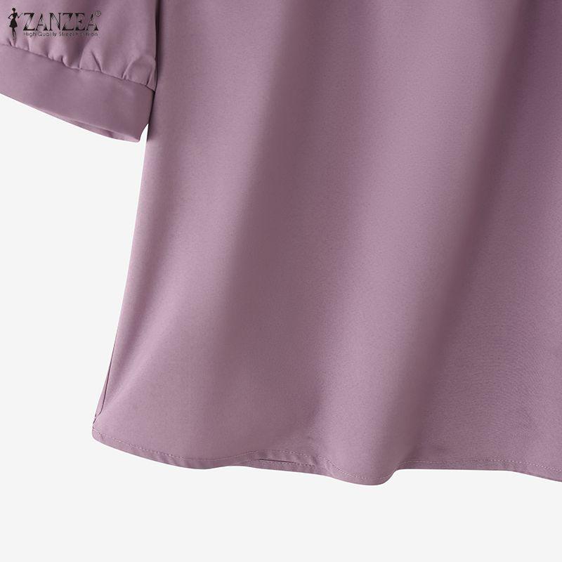 ZANZEA Damen Freizeit Rundhals Halbarm Lockere Bluse