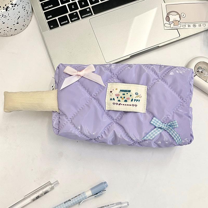 

Сумка-тоут Ins Bow, портативная, женская, косметичка, пенал для девочек-студенток, чехол для хранения, кошелек, стеганая клетчатая женская косметичка фиолетовый