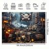 2D Piratenschiff Kulisse Totenkopf mit gekreuzten Knochen Flagge Schatztruhe Hintergrund für Party