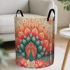 1pc, Modern Peacock And Lotus Pattern Folding Laundry Basket, Portable Laundry Basket, Suitable for Dormitories, Travel, Storage Basket with Cultural 