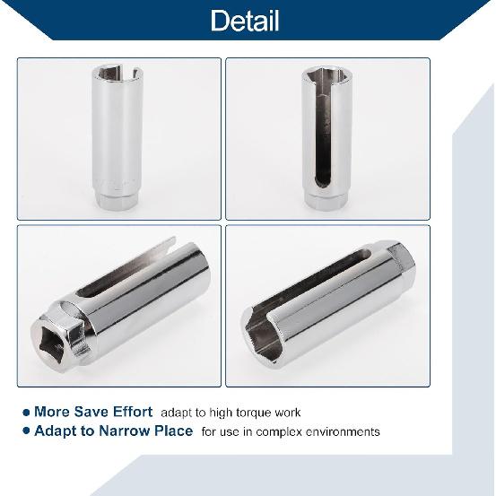 Oxygen Sensor Socket O2 Sensor Removal Tool with Side Wire Cutout Chrome Vanadium Steel 90mm 1 Pcs Silver Tone 6 Point 22mm/0.87" 1/2inch