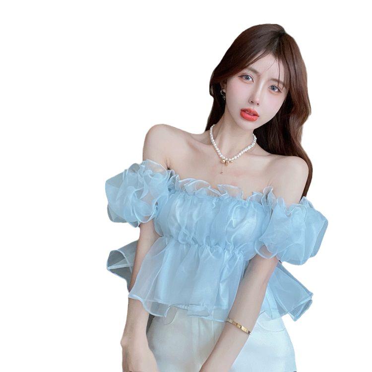 Schickes französisches Puffärmel Off-Shoulder Sweetheart-Top