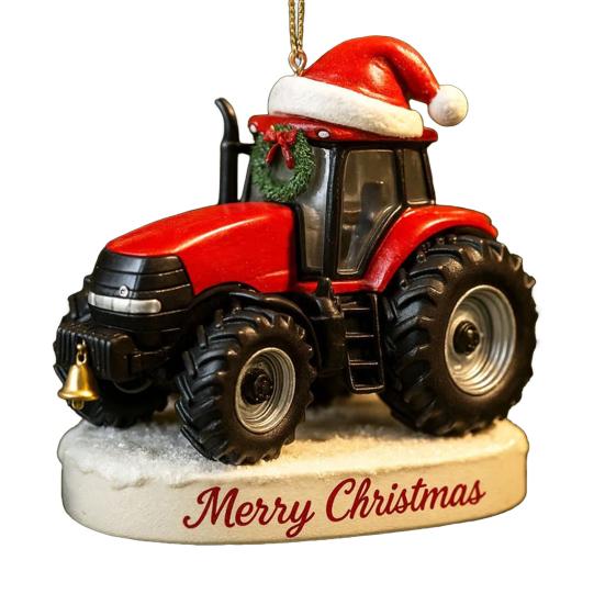 1/3Pcs Christmas Pendant Tractor Wearing Xmas Hat Charm Ornament Snowy Roof Farmhouse Holiday Style Hanging Ornament