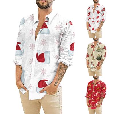 Men's Christmas Shirts Long Sleeve Floral Printed Button Up Tops Funny Cute  Graphic Dress Shirt