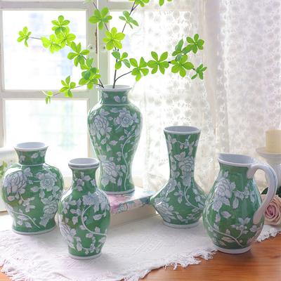 Ceramic Vase Green Porcelain Jar Flower Vase Flower Arrangement Accessories Hydroponic Pot Flowerpot Home Decoration