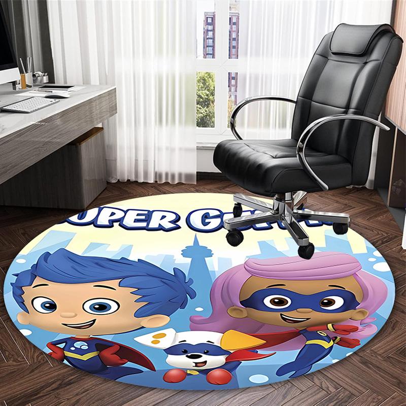 1pc Bubble Guppies Print Round Carpet Chair Round Carpet Suitable for Bedroom Living Room Home Decorative Carpet