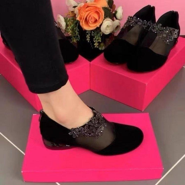 Netz atmungsaktive Sommer Strass Einzel-Schuhe Wildleder Hohl Neu Weich-Sohle Leder Schuhe Sandalen