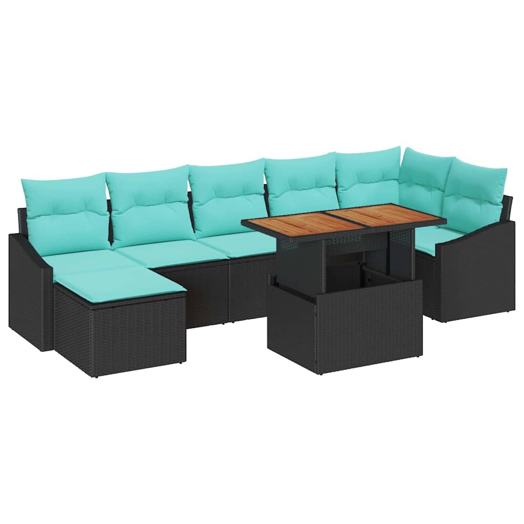Garden Sofa Set with Cushions 8 pcs Black and Teal