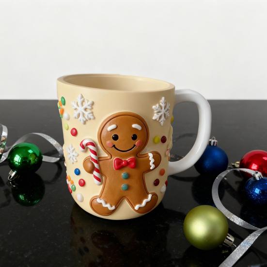 Christmas Coffee Cup Christmas Tree Elk Stocking Gingerbread Man Mug 260ml Dishwasher Microwave Tea Cocoa Cup for Home Office Outdoor Use