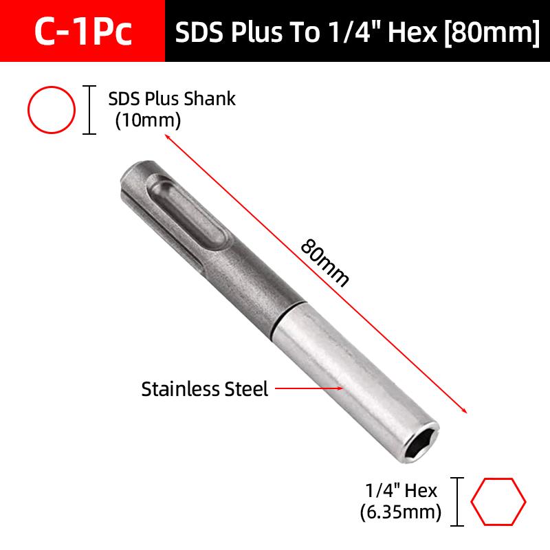 1/4"3/8"1/2" SDS Plus Socket Driver Drill Quick Change Hex Extension Adaptors Connector Hammer Drilling Bit Nut Impact Head Tool