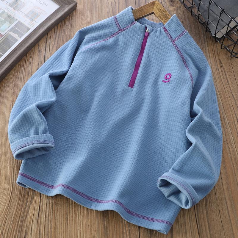 

2025 Осень Детский Тонкий Флис Воротник-стойка Застежка-молния Базовый Слой Топ для Легкого Использования на Открытом Воздухе 110 cm синий