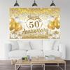 Un fondale nuziale piatto 2D in poliestere per il 50° anniversario e banner dorato, augurandoti un felice 50° anniversario, wsj
