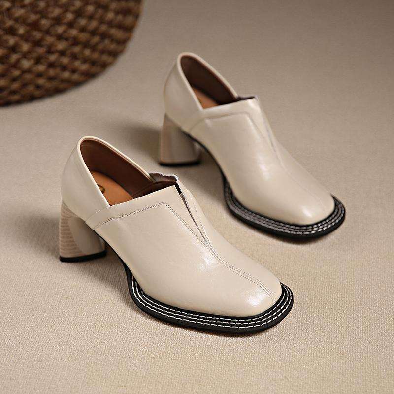 Fashion Women's Fashion Thick Heel Shoes Spring New Square Head Deep Mouth Slip-off Anti-slip Wear-resistant High Heels