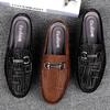 Fashion Summer Breathable Men's Half Slippers No Heel Loafers Men Muller Shoes Flats Genuine Leathe Shoes Soft Handmade Casual Shoes Man