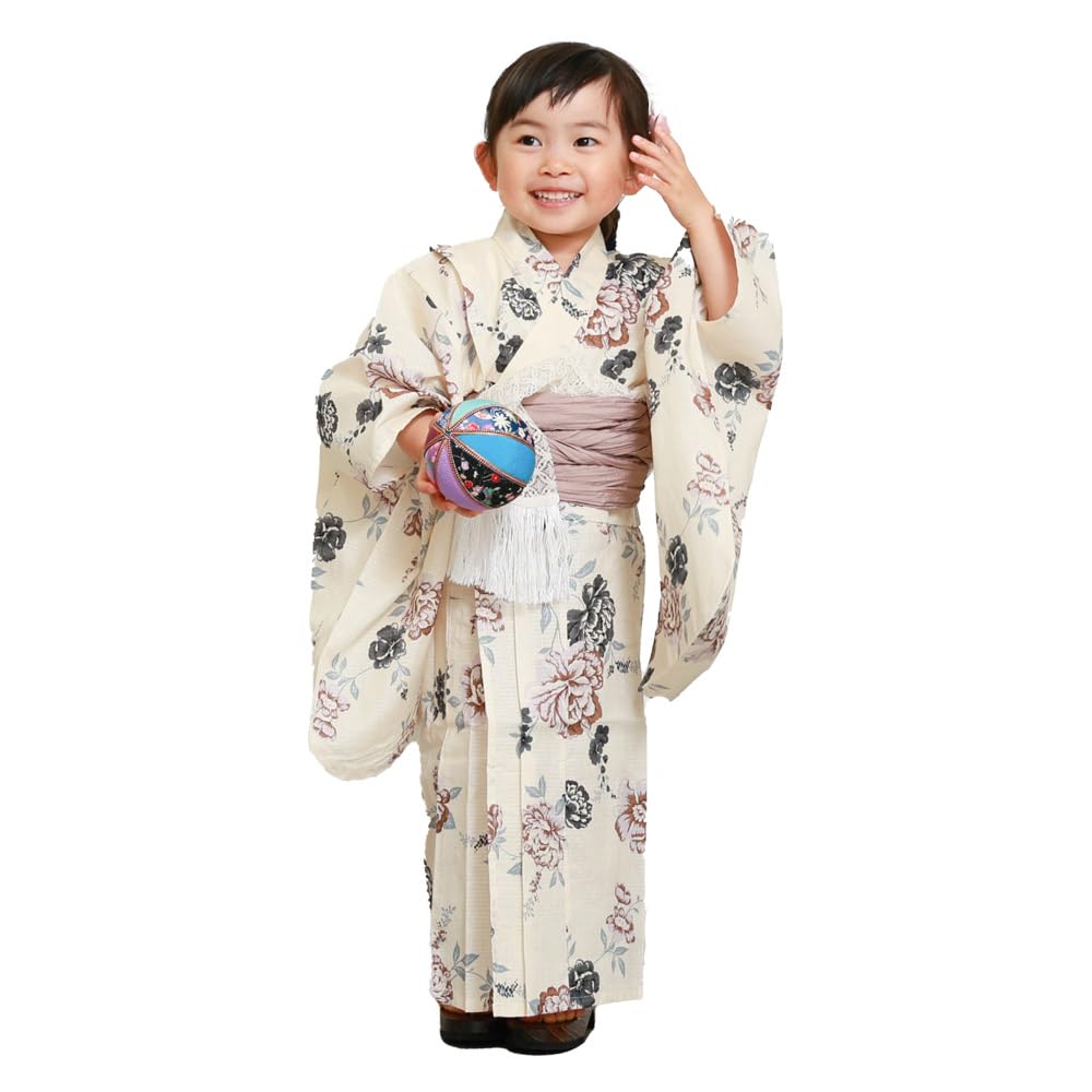 

Кимоно из 2 предметов Heiko Floral Dull Cotton Red Plum [Kyoto Yuzen] Юката, для девочек, комплект, оби, для детей, дети, узор, цвет, кимоно, 110, 120, 130, (бежевый бежевый
