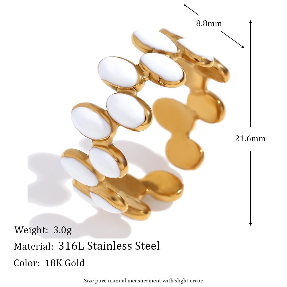 

MamacitaSlay 316L Stainless Steel Enamel Double Row Oval Open Ring 18K Gold Plated Waterproof Jewelry For Women Everyday Wear 7 золотой